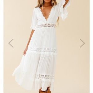 White crochet midi dress